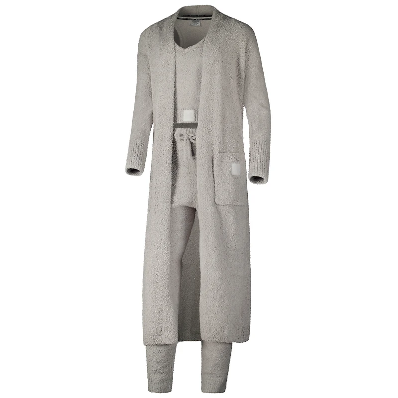 Ensemble débardeur court en tricot pelucheux gris Michigan Wolverines pour femme, pantalon de jogging et cardigan long trois pièces