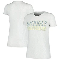 Women's Heather Gray Michigan Wolverines Checkered Team Name Wavy Tri-Blend T-Shirt