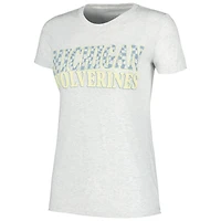 Women's Heather Gray Michigan Wolverines Checkered Team Name Wavy Tri-Blend T-Shirt