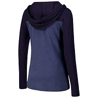 Women's Heather Navy Michigan Wolverines Knockout Color Block Hooded V-Neck Long Sleeve T-Shirt