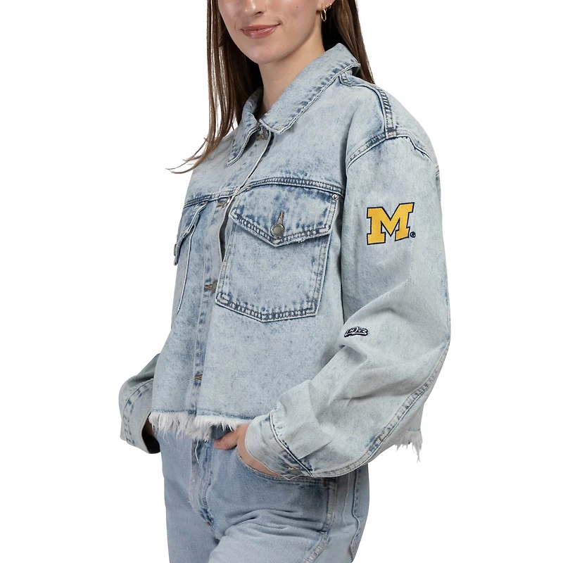 Veste en jean délavée à boutons pour femme Hype and Vice Denim Michigan Wolverines