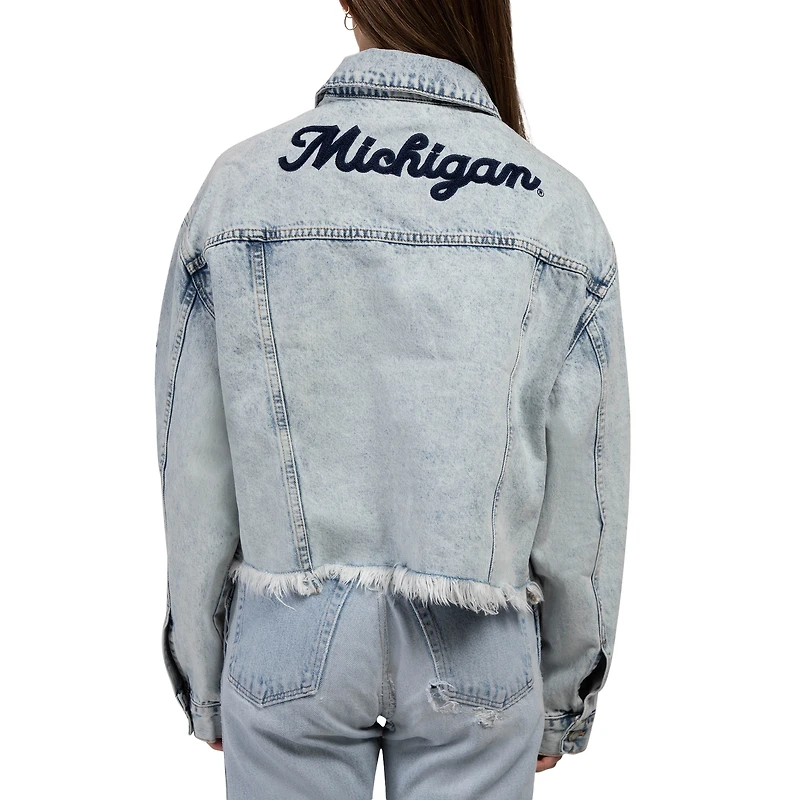 Women's Hype and Vice Denim Michigan Wolverines Lightwash Full-Button Jean Jacket
