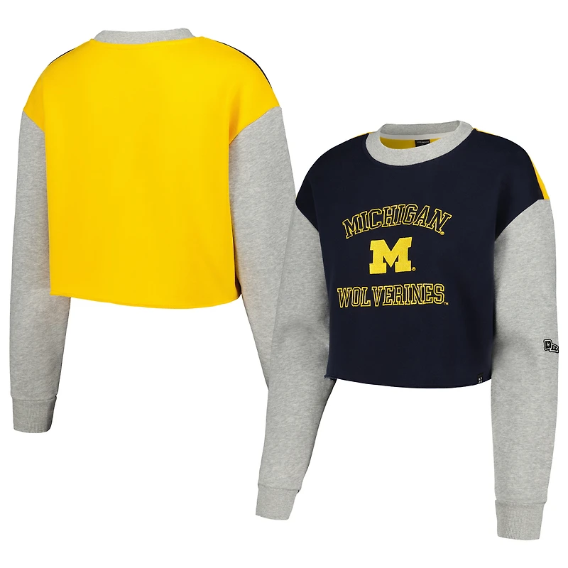 Sweat-shirt Hype and Vice Navy Michigan Wolverines Colorblock Rookie Crew pour femmes