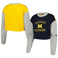 Sweat-shirt Hype and Vice Navy Michigan Wolverines Colorblock Rookie Crew pour femmes