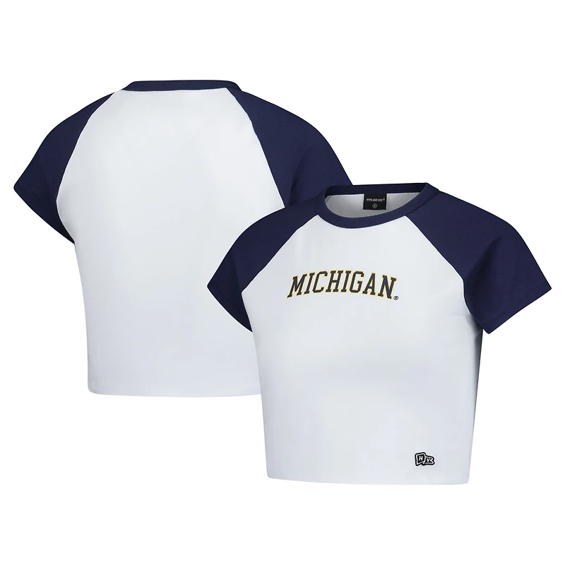 T-shirt raglan court Hype and Vice Navy pour femme, Michigan Wolverines Homerun
