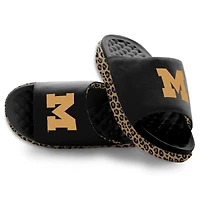 Women's ISlide Black Michigan Wolverines Cheetah Dip Motive Slide Sandals