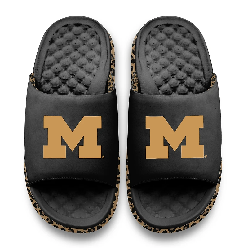 Sandales à enfiler ISlide noires Michigan Wolverines Cheetah Dip Motive pour femmes