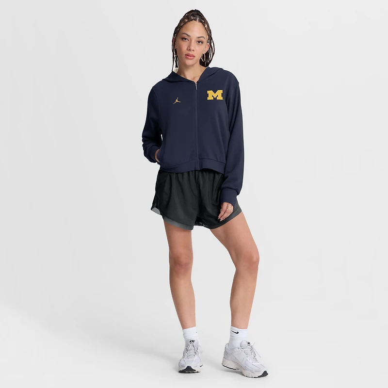 Women's Jordan Brand Navy Michigan Wolverines Mantra Cropped Full-Zip Hoodie