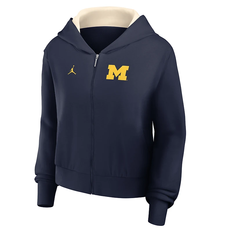 Women's Jordan Brand Navy Michigan Wolverines Mantra Cropped Full-Zip Hoodie