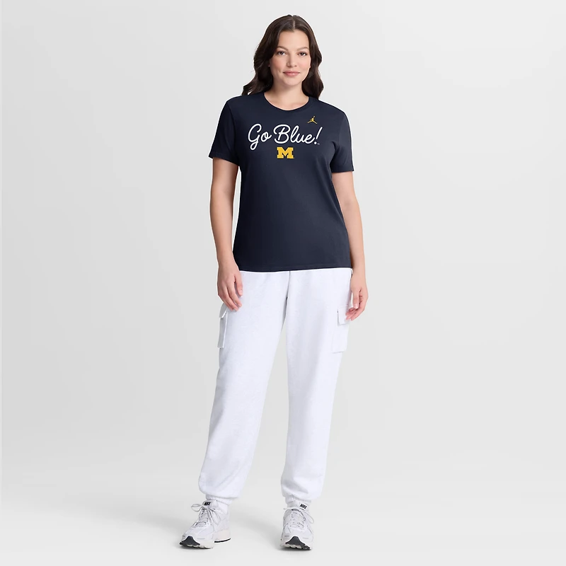 Women's Jordan Brand Navy Michigan Wolverines Script Mantra Logo T-Shirt