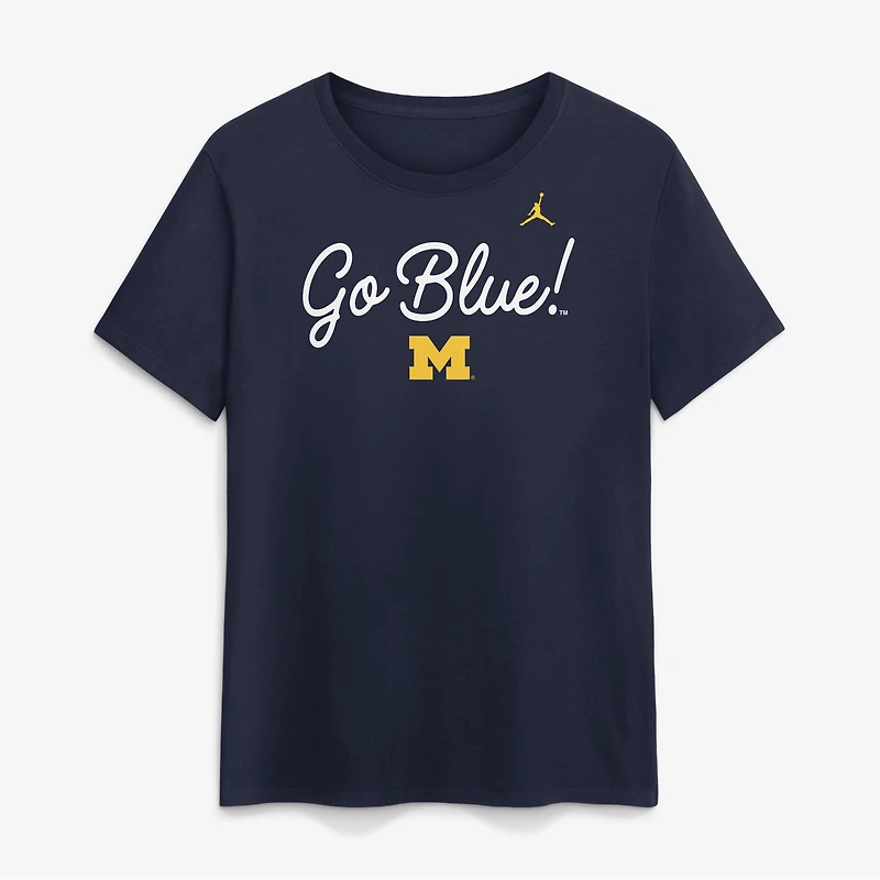 Women's Jordan Brand Navy Michigan Wolverines Script Mantra Logo T-Shirt