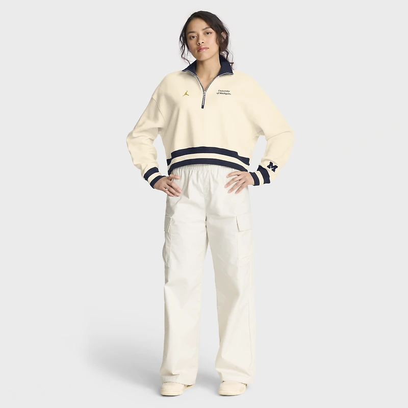 Sweat-shirt demi-zippé Jordan Brand marron clair Michigan Wolverines Legacy pour femme