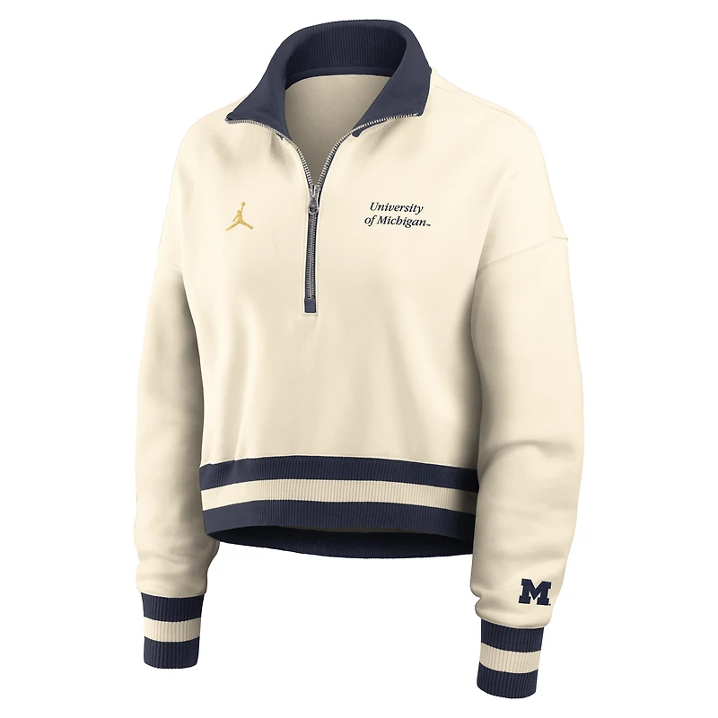 Sweat-shirt demi-zippé Jordan Brand marron clair Michigan Wolverines Legacy pour femme