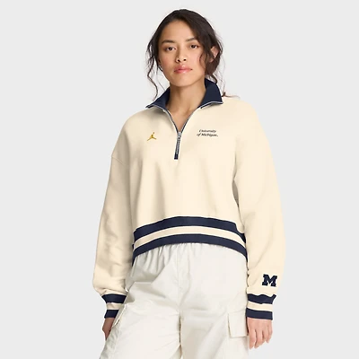 Sweat-shirt demi-zippé Jordan Brand marron clair Michigan Wolverines Legacy pour femme