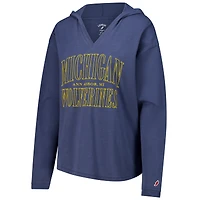 T-shirt à capuche manches longues et col en V bleu marine Michigan Wolverines Slub pour femmes