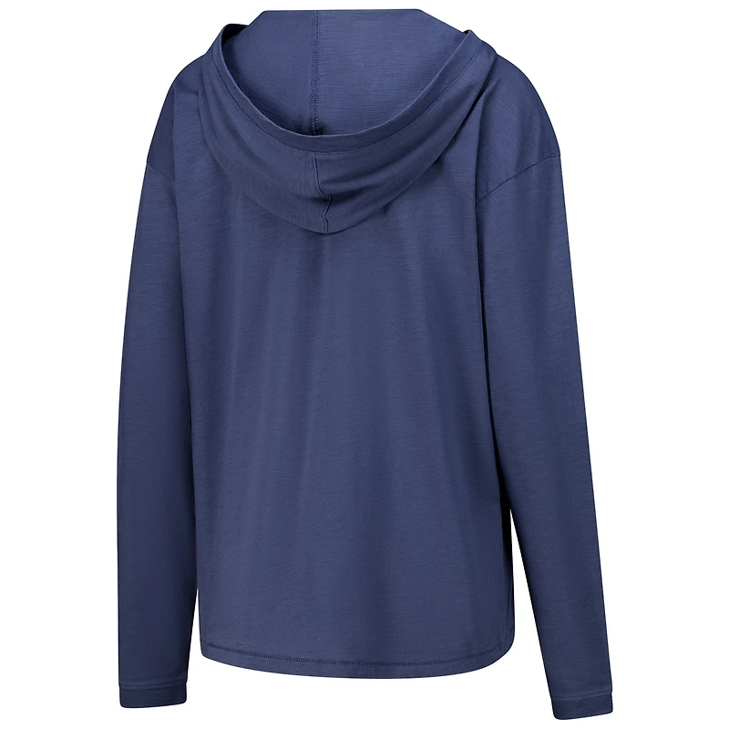 T-shirt à capuche manches longues et col en V bleu marine Michigan Wolverines Slub pour femmes
