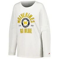 Women's League Collegiate Wear White Michigan Wolverines Clothesline Oversized Long Sleeve T-Shirt