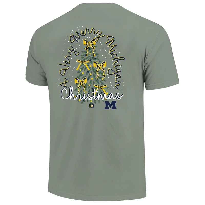 T-shirt de Noël vert clair pour femmes Michigan Wolverines, motif sapin Noël, couleurs confortables