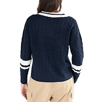 Pull col en V maille torsadée Stella bleu marine pour femme des Michigan Wolverines de Lusso