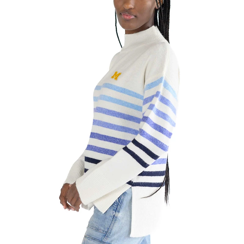 Pull oversize à col montant Simone Striple Michigan Wolverines pour femme de Lusso White