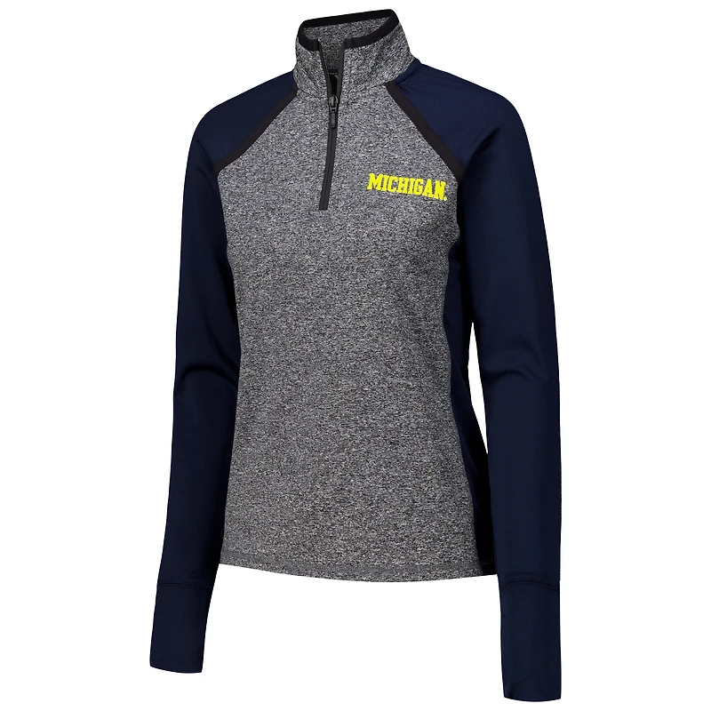 Women's Navy/Heather Gray Michigan Wolverines Finalist Raglan Quarter-Zip Jacket