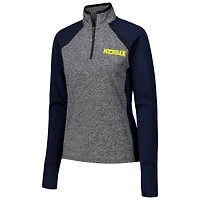Women's Navy/Heather Gray Michigan Wolverines Finalist Raglan Quarter-Zip Jacket