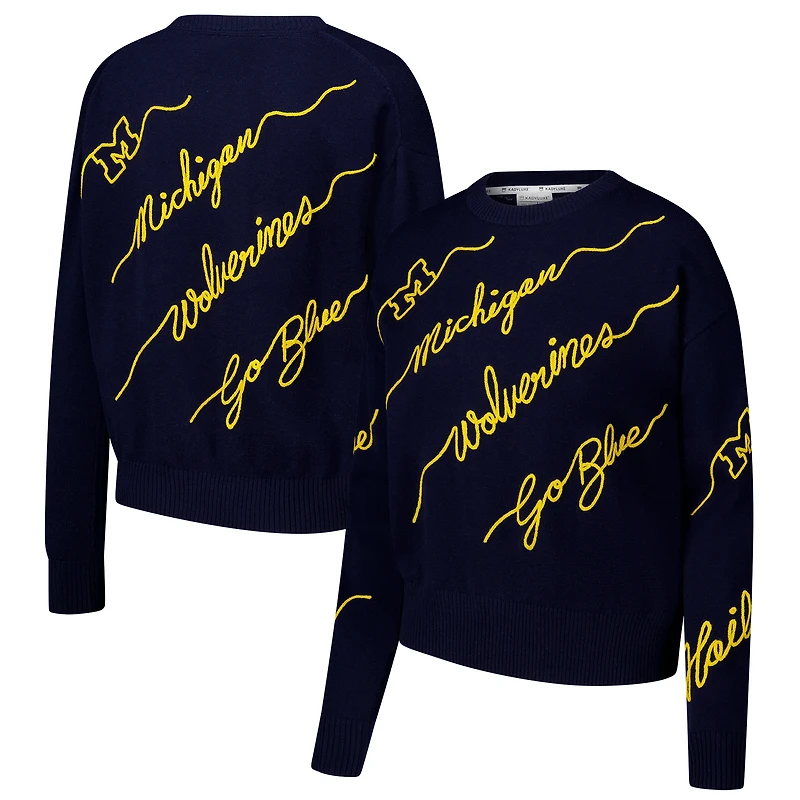 Pull brodé Love Note bleu marine Michigan Wolverines pour femme