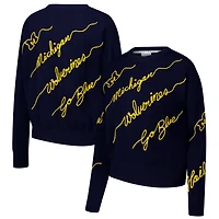 Pull brodé Love Note bleu marine Michigan Wolverines pour femme
