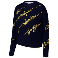 Pull brodé Love Note bleu marine Michigan Wolverines pour femme
