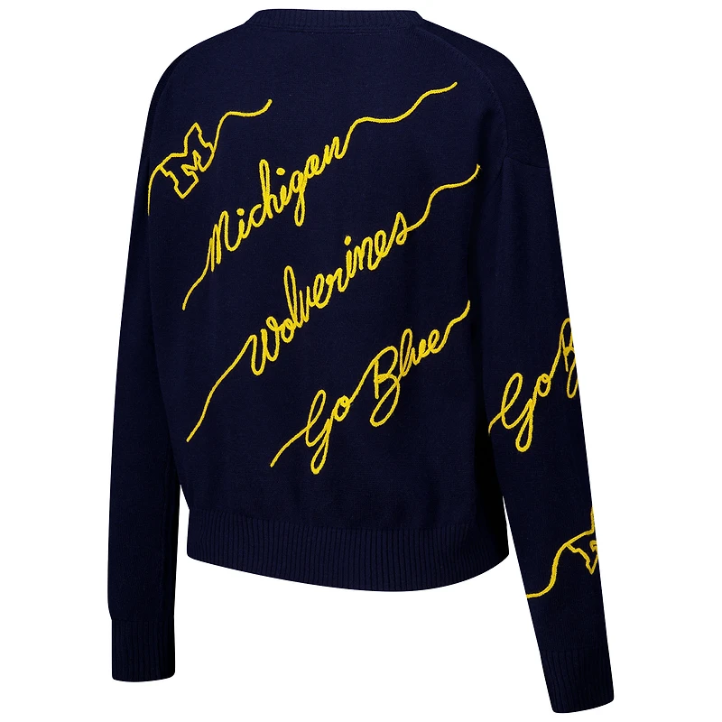 Pull brodé Love Note bleu marine Michigan Wolverines pour femme
