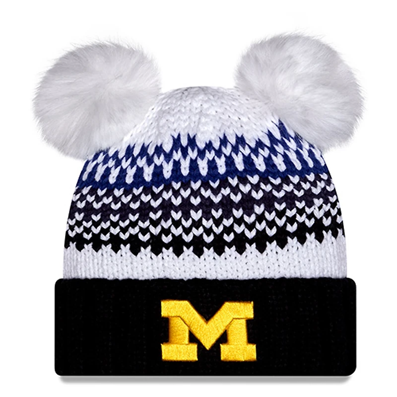 Women's New Era  Navy Michigan Wolverines Double Pom & Print Cuffed Knit Hat