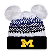 Women's New Era  Navy Michigan Wolverines Double Pom & Print Cuffed Knit Hat