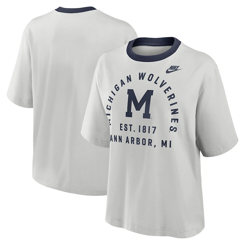 Women's Nike Gray Michigan Wolverines Legacy Arch Script Boxy T-Shirt