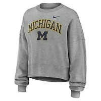 Sweat-shirt oversize Nike pour femme, gris chiné, Michigan Wolverines, motif arche du Phénix