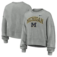 Women's Nike Heather Gray Michigan Wolverines Oversized Phoenix Arch Pullover Sweatshirt