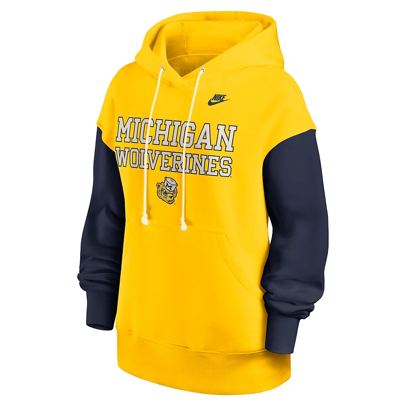 Sweat à capuche surdimensionné Nike Michigan Wolverines Legacy Phoenix pour femme, couleur maïs/bleu marine