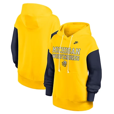 Sweat à capuche surdimensionné Nike Michigan Wolverines Legacy Phoenix pour femme, couleur maïs/bleu marine