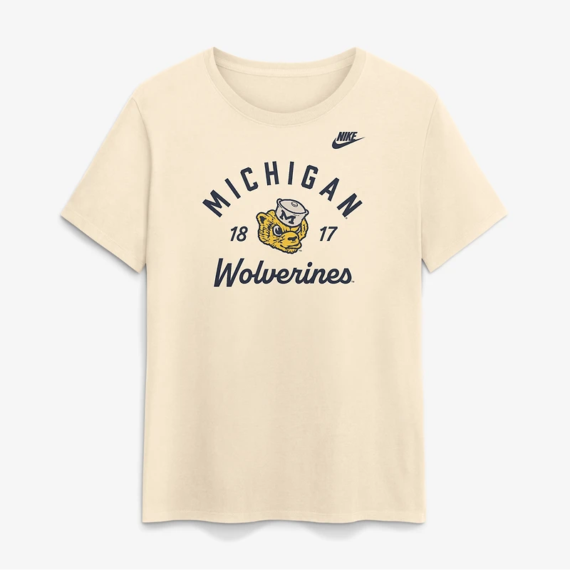 Women's Nike Natural Michigan Wolverines Legacy Team Name T-Shirt