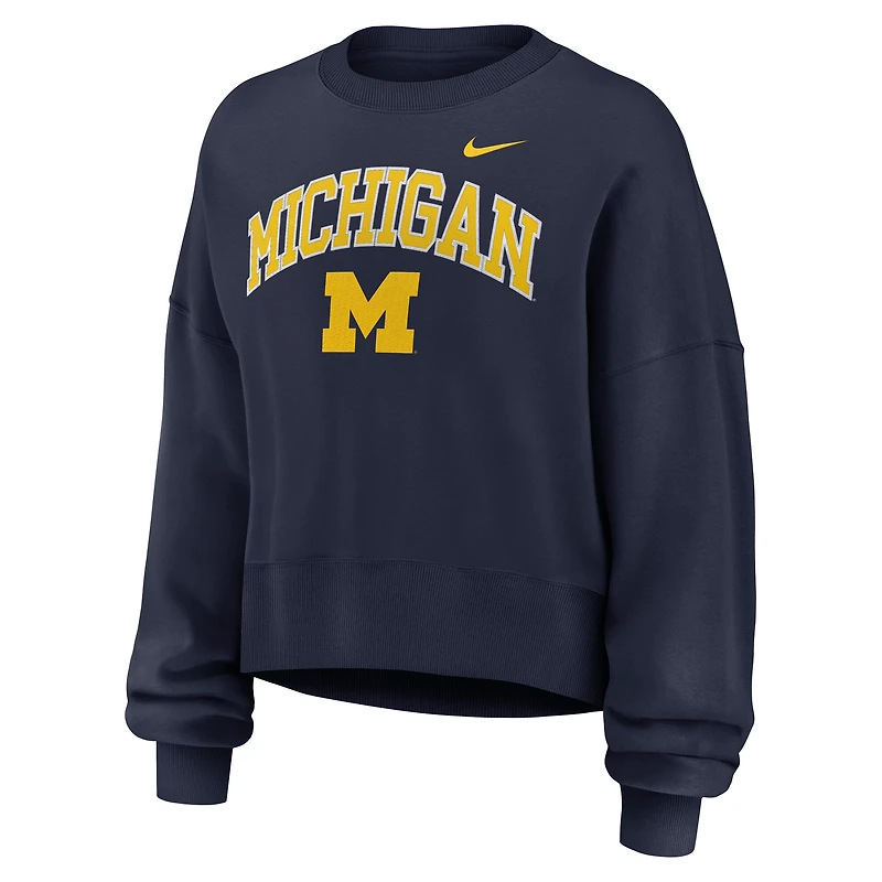 Women's Nike Navy Michigan Wolverines Oversized Phoenix Arch Pullover Sweatshirt