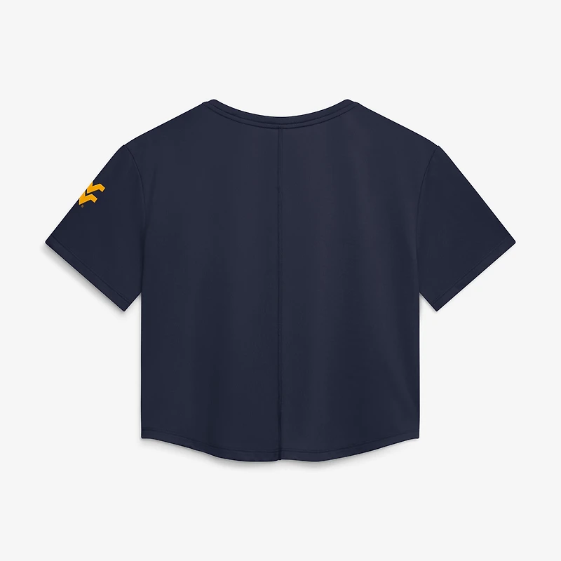 Haut court Nike Michigan Wolverines bleu marine pour femme, performance premium Dri-FIT