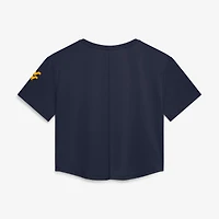 Haut court Nike Michigan Wolverines bleu marine pour femme, performance premium Dri-FIT