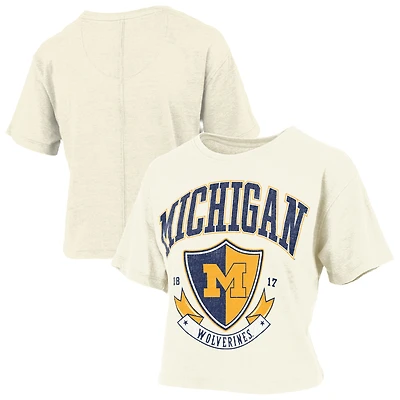 T-shirt court vintage pour femme avec logo Buckler des Michigan Wolverines de couleur crème Pressbox
