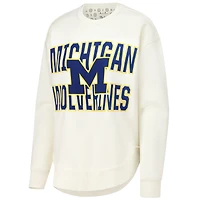 Women's Pressbox  Cream Michigan Wolverines Poncho Fleece Crew Sweatshirt