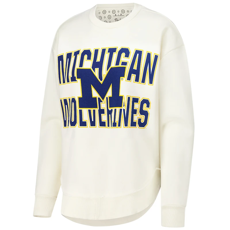 Sweat-shirt ras du cou en polaire pour femmes, crème, Michigan Wolverines, Pressbox