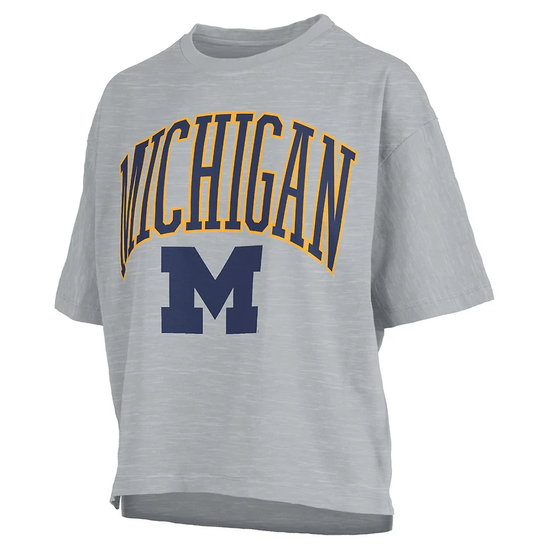 Women's Pressbox Navy Michigan Wolverines Nelson Arch Over Logo Waist Length Oversized Slub T-Shirt