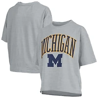T-shirt surdimensionné bleu marine pour femme avec logo Arch des Wolverines du Michigan, longueur à la taille