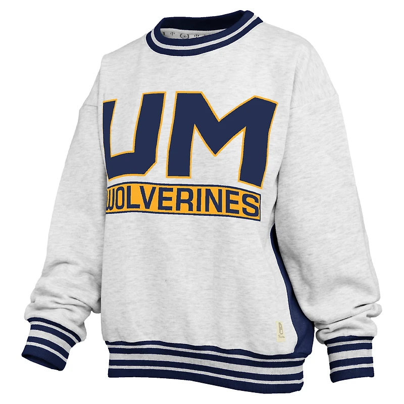 Sweat-shirt à col rond gris chiné/bleu marine pour femme des Wolverines du Michigan
