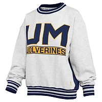 Sweat-shirt à col rond gris chiné/bleu marine pour femme des Wolverines du Michigan