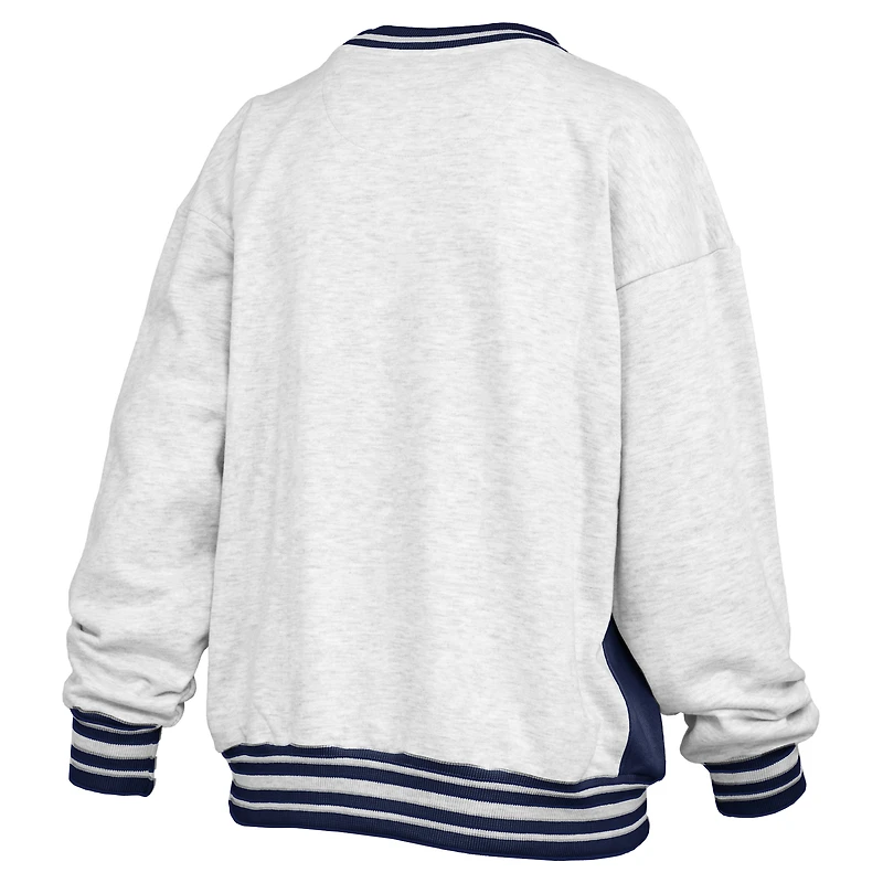 Women's Pressbox Heather Gray/Navy Michigan Wolverines Endzone Crewneck Sweatshirt
