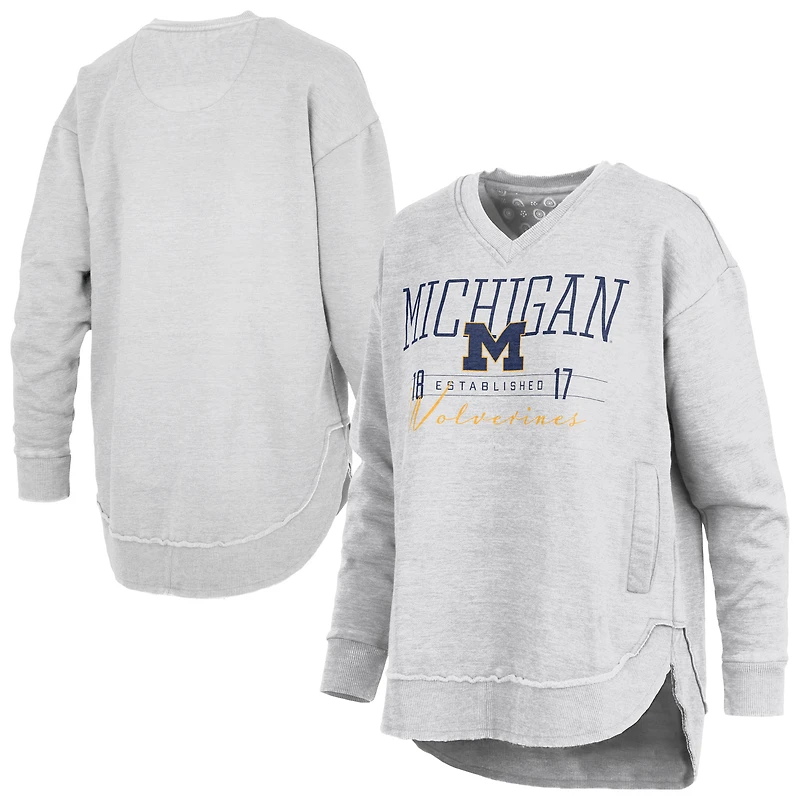 Women's Pressbox Heather Gray Michigan Wolverines Marcus East Hall Poncho V-Neck Sweatshirt